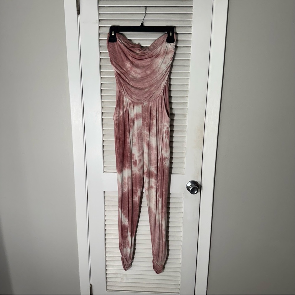 Heart Hips Pink and White Tie-Dye Jumpsuit (With Pockets)